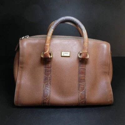 Bolso de Mano de Cuero Marrón GIANFRANCO FERRE Vintage Moda Art Deco Italia N6469 Foto 1 de 4