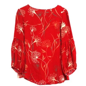 Tyler Boe 100% Seide Top Bluse Cottagecore Blumen lange Plissee Ärmel Gr. M - Bild 1 von 7