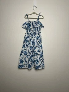 Janie and Jack Dress Girls Smock Waist Dress Floral Blue White Sleveless Size 6 - Picture 1 of 5