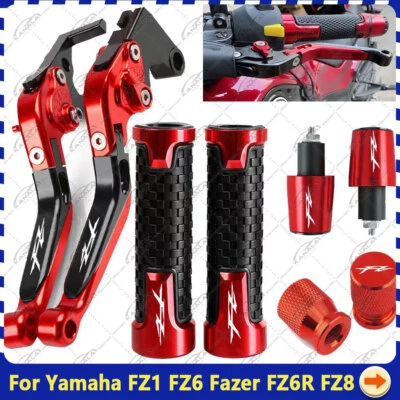 Red For Yamaha FZ1 FZ6 FZ6R FZ8 Fazer CNC Handle Grips Cap Brake Clutch Levers Foto 1 de 4