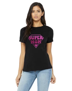 Super Mom Damen T-Shirt Hot Pink Bedruckt - Bild 1 von 5
