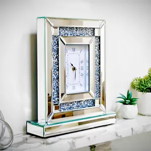 Artloge Mirrored Desk Clock Silver Glass Crushed Diamond Table Clock Living Room - Picture 1 of 16