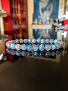 Labradorite Bead Bracelet for Men Women Stretch 8mm 7 7.5 8 8.5 inch - Picture 1 of 7