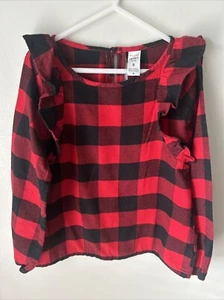 Carter’s Girls Red Buffalo Plaid Long Sleeve Ruffled Blouse Shirt Size 8 - Picture 1 of 6