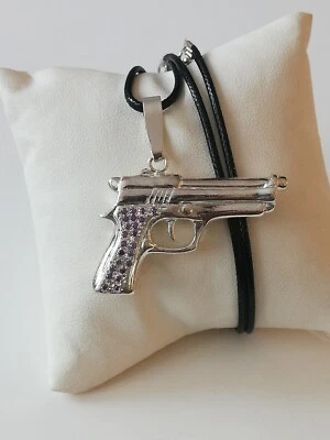 Gun Shape Men's .925 Solid Silver Biker Pendant Unisex New - Image 1 of 4