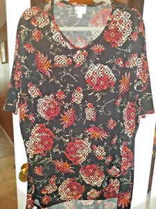 LULAROE SCHWARZ BUNT BEDRUCKT KURZÄRMELIGES OBERTEIL GRÖSSE LARGE - Bild 1 von 4