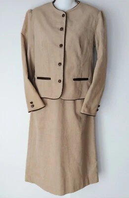 Conjunto de Traje Falda Pana Vintage "The Works" 2 piezas XS Beige Tostado Hecho en EE. UU. Saks Foto 1 de 4
