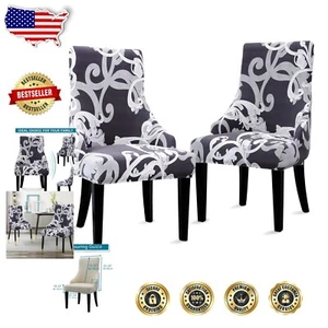 Flexible Black/Gray Wingback Chair Protector - Polyester and Spandex Slipcover - Picture 1 of 9