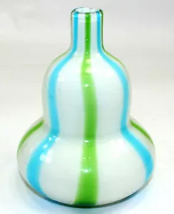 Vase Art Glass Flower White Blue Green Candy Striped 7" Handblown - Picture 1 of 5