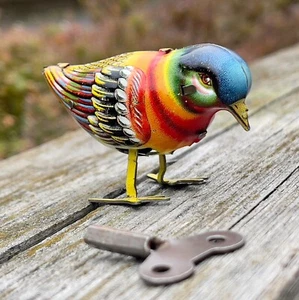 Vintage Tin Toy Mechanical Bird Made in Germany Works, Original Key Included - Picture 1 of 5