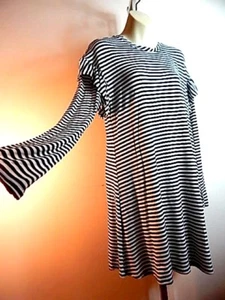 New Love, Fire Striped Ruffle Tunic Blouse Top Mods A Line Dress Swing GoGo L - Picture 1 of 12