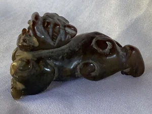 Vintage Chinese Heitan Jade Hand Carved Dragon Stone Figure Dog - Picture 1 of 8