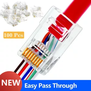 100 piezas RJ45 Enchufe modular de paso conector de red extremo 8P8C CAT6 CAT5 - Imagen 1 de 12
