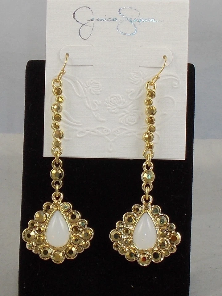 Jessica Simpson Gold BYZANTIUM Set Stone Milky White Teardrop Cabachon Earrings - Image 1 of 1