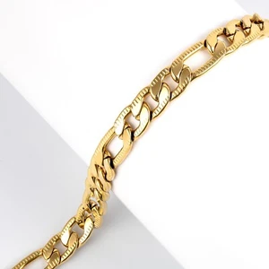 Bracelet Mens 7mm 8.25" 14g Figaro Chain 9ct Gold Ptd Jewellery Gift For Him - Picture 1 of 2