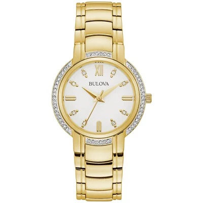 Bulova Women's Crystal Quartz Gemmed Gold Stainless Steel Watch 33 MM 98L280 - Image 1 of 4