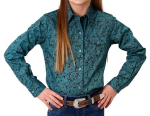 Roper Western Shirt Girls L/S Paisley Snap Blue 03-080-0225-0174 BU - Picture 1 of 2