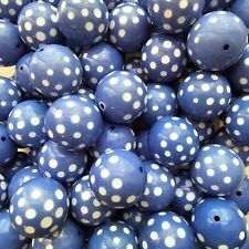 Vintage Lucite / Blue Polka Dot / Round / Approx 75 Beads / 21.5mm / 1lb /#260