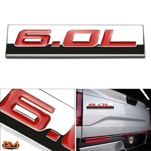 "6.0L" Polished Metal 3D Decal Red Emblem Exterior Sticker For GMC/Chevrolet - Bild 1 von 2