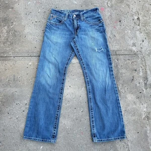 Ariat Jeans Size 32x31 Blue Pants Low Rise Boot Distressed Faded Denim Tag 30x32 - Picture 1 of 10