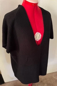 Deep V Neck Black Sweater Vest Oversized Loose Fit One Size - Picture 1 of 6