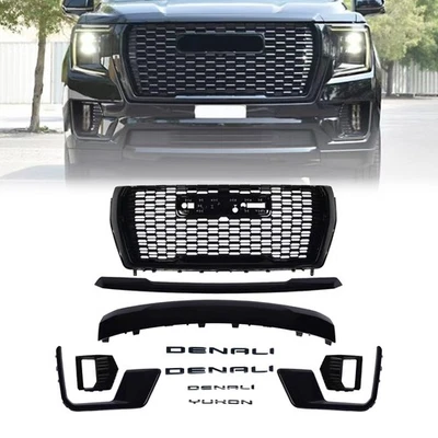 For 2021-2024 GMC Yukon/XL Denali Front Grille Hood Trim Molding Gloss Black Set - Изображение 1 из 4