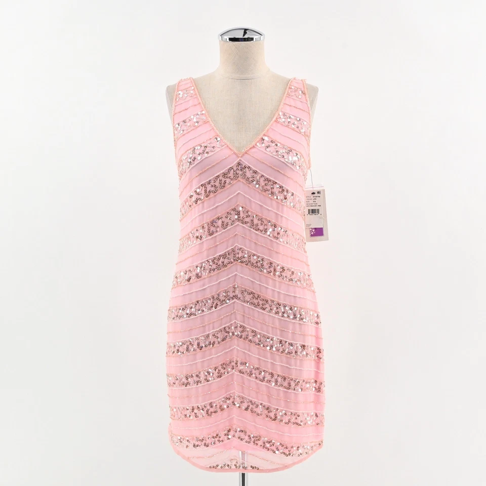 Vestido de festa Hailey Logan Adrianna Papell frisado tamanho 6 lantejoulas rosa sem mangas - Imagem 1 de 4