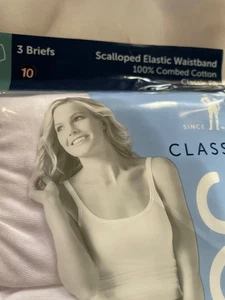 Jockey Classics Womens 3 Briefs Size 10 Scalloped Elastic Waistband 100% Combed - Picture 1 of 7
