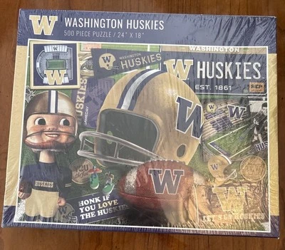 Washington Huskies Retro Themed 500 Piece Puzzle Jigsaw NCAA  Sealed - New - Image 1 of 3