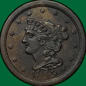 1849 Large Date Braided Hair Half Cent Uncirculated UNC Coin #32090 - Picture 1 of 3