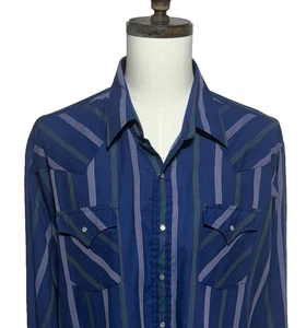 Camisa De Colección Ely Cattlemen Para Hombres 2XL Alta 18.5-37 Azul Cuadros Perla A Presión Occidental - Imagen 1 de 9