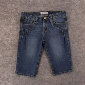 Baby Phat Shorts Women 5 Junior Bermuda Silver Label Low Rise Med Wash Fade Logo - Picture 1 of 15
