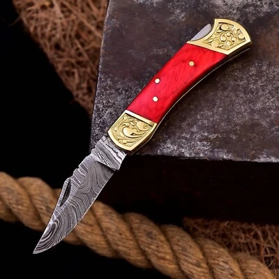 Cuchillo Plegable Táctico Hoja DAMASCUS Bolsillo Caza Supervivencia Exterior Cuchillos Foto 1 de 4
