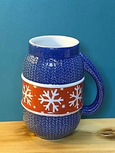 MAGLIONE NATALIZIO/INVERNO DISTINTIVO DA COLLEZIONE 5" BLU BIANCO FIOCCO DI NEVE BOTTE MUG - Foto 1 di 9