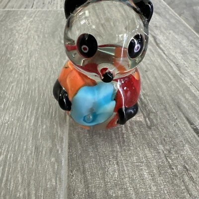 "Estatuilla de vidrio Panda pisapapeles arte floral vidrio 2"" con azul y naranja" Foto 1 de 4