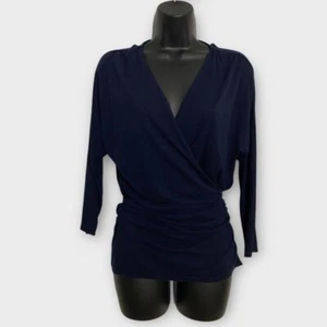 Talbots dunkelblau 3/4 Ärmel V-Ausschnitt Wickel Tie Top Größe Medium - Bild 1 von 6