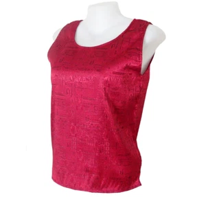 Women's Thai Silk Blouse Jacquard Sleeveless Red Vest Tank Top Scoop Neck Cami - Picture 1 of 3