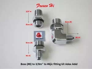 Lowrider Hydraulics Boss (#8) to #6jic to 3/8" str & elbow Adex dump, chrome - Picture 1 of 3