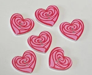 6 Botones Rosa CORAZONES San Valentín 1' 2 Agujeros Coser-A través de Coser y Artesanía Botones de Madera - Imagen 1 de 1
