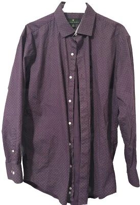 BRISTOL & BULL Men Button Up Shirt Large 16-16 1/2 Long Sleeve Purple Geometric - Image 1 of 4