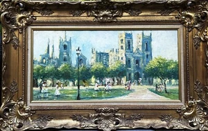 VTG Mid-20 C Impress. O/C Citiscape With Figures/Buildings Signed A. Montesinos! - Picture 1 of 19