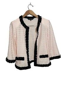 Chaqueta cárdigan Ming Wang con ribete en contraste pequeña tejida floral rosa - Imagen 1 de 10