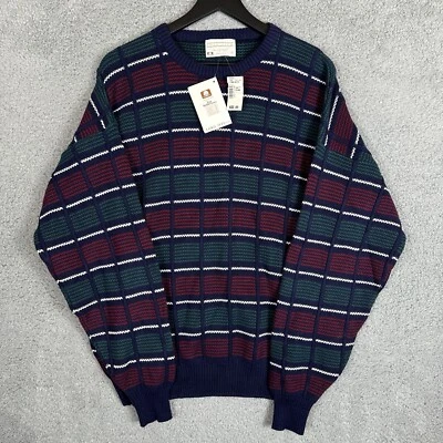 Vintage Men's Striped Sweater XL Plaid USA Made 90s Cotton Lord Jeff NWT New - Image 1 of 4