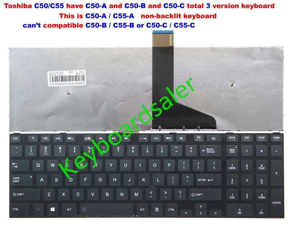 New for Toshiba C50-A C50D-A C55-A C55D-A C55-A-1NV series US Keyboard black - Image 1 of 4