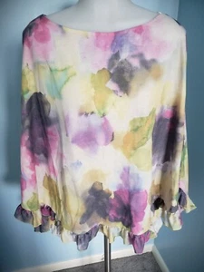 NWT New York & Company Sweet Pea Multicolor Watercolor Poncho Sweater M/L - Picture 1 of 9