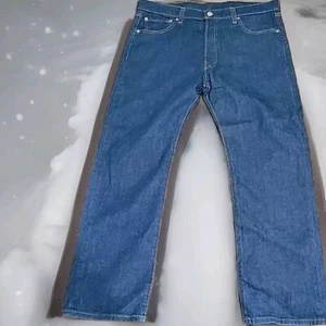Levis 501 Jeans Herren 36 x 30 blau dunkle Waschung gerades Bein Denim Knopfleiste gebraucht, in einwandfreiem Zustand - Bild 1 von 14