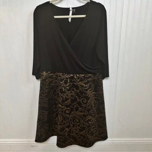NY Collection Black & Gold Metallic Wrap Top Dress Women's Plus Size 1X - Picture 1 of 6
