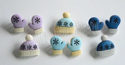 Winter Woolies / Hat & Mitten Shape Shank Buttons / Winter Theme Buttons Galore - Image 1 of 2
