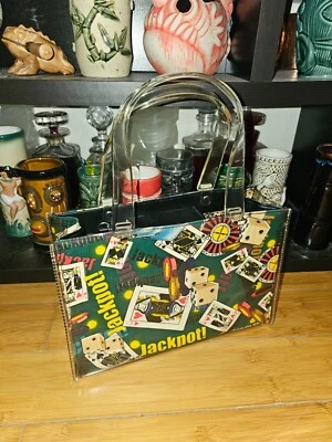 Vintage Lucite Handles Clear Vinyl Las Vegas Purse Leopard Print Interior - Image 1 of 3