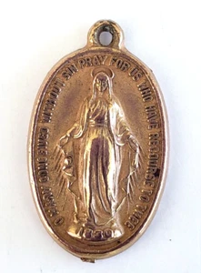 Vintage Miraculous Medal Oval 7/8" Pendant Gold Tone Metal Coated Plastic - Picture 1 of 2